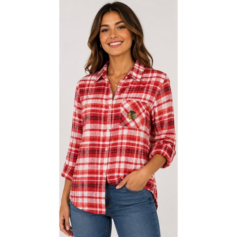 Chicago Blackhawks Concepts Sport Women's Plaid Flannel Shirt Large L NWT